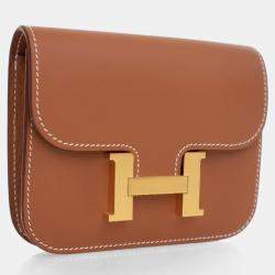 Pre Owned Hermes Constance Slim Wallet Gold Evercolor Leather Wallet