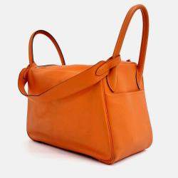 Pre Owned Hermes Lindy 30 Orange Leather Bag