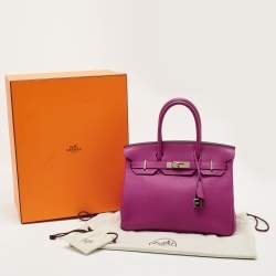 Pre Owned Hermes Rose Pourpre Togo Leather Palladium Finish Birkin 30 Bag