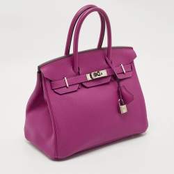 Pre Owned Hermes Rose Pourpre Togo Leather Palladium Finish Birkin 30 Bag