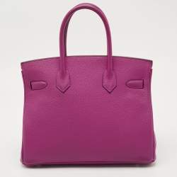 Pre Owned Hermes Rose Pourpre Togo Leather Palladium Finish Birkin 30 Bag