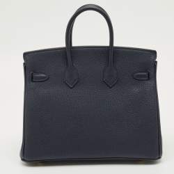 Pre Owned Hermes Bleu Nuit Togo Leather Gold Finish Birkin 25 Bag