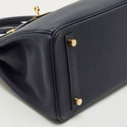 Pre Owned Hermes Bleu Nuit Togo Leather Gold Finish Birkin 25 Bag