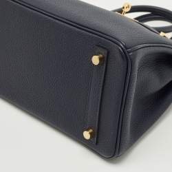 Pre Owned Hermes Bleu Nuit Togo Leather Gold Finish Birkin 25 Bag