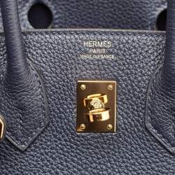 Pre Owned Hermes Bleu Nuit Togo Leather Gold Finish Birkin 25 Bag