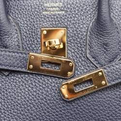 Pre Owned Hermes Bleu Nuit Togo Leather Gold Finish Birkin 25 Bag