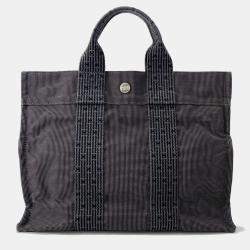 Pre Owned Hermes Herline PM Gray Nylon Canvas Tote Bag