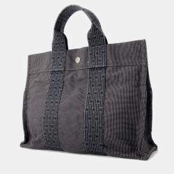 Pre Owned Hermes Herline PM Gray Nylon Canvas Tote Bag
