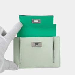 Pre Owned Hermes Kelly Pocket Compact Tricolor Vert Fizz Nata Vert Comics Epsom Leather Wallet