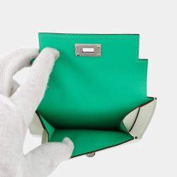 Pre Owned Hermes Kelly Pocket Compact Tricolor Vert Fizz Nata Vert Comics Epsom Leather Wallet