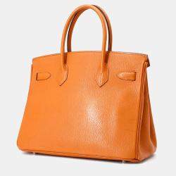 Pre Owned Hermes Birkin 30 Orange Chevre Mysore Goatskin Handbag