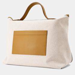 Pre Owned Hermes 24/24 Sac Van Quatre 35 Sesame Ecru Toile H Swift Leather Shoulder Bag