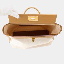 Pre Owned Hermes 24/24 Sac Van Quatre 35 Sesame Ecru Toile H Swift Leather Shoulder Bag