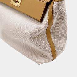 Pre Owned Hermes 24/24 Sac Van Quatre 35 Sesame Ecru Toile H Swift Leather Shoulder Bag