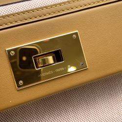 Pre Owned Hermes 24/24 Sac Van Quatre 35 Sesame Ecru Toile H Swift Leather Shoulder Bag