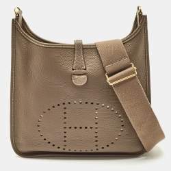 Pre Owned Hermes Etoupe Taurillon Clemence Leather Evelyne III PM Bag