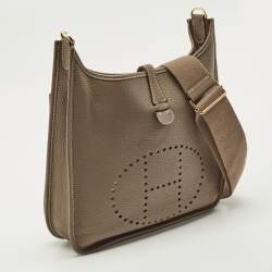 Pre Owned Hermes Etoupe Taurillon Clemence Leather Evelyne III PM Bag