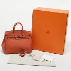 Pre Owned Hermes Terre Battue Togo Leather Palladium Finish Birkin 25 Bag