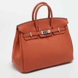 Pre Owned Hermes Terre Battue Togo Leather Palladium Finish Birkin 25 Bag