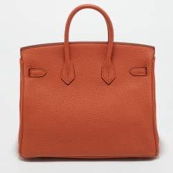 Pre Owned Hermes Terre Battue Togo Leather Palladium Finish Birkin 25 Bag