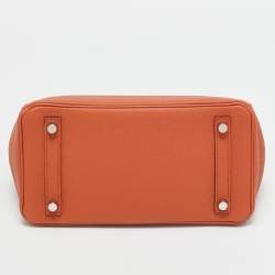 Pre Owned Hermes Terre Battue Togo Leather Palladium Finish Birkin 25 Bag