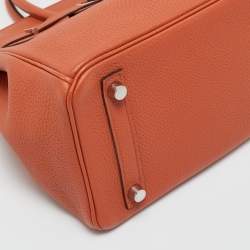 Pre Owned Hermes Terre Battue Togo Leather Palladium Finish Birkin 25 Bag