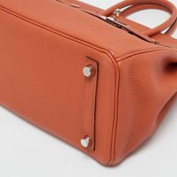 Pre Owned Hermes Terre Battue Togo Leather Palladium Finish Birkin 25 Bag