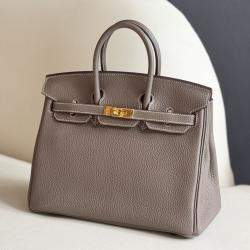Pre Owned Hermes Birkin 25 Elephant Grey Togo Leather Tote Bag
