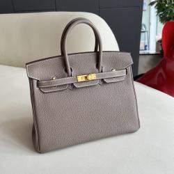 Pre Owned Hermes Birkin 25 Elephant Grey Togo Leather Tote Bag