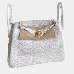 Pre Owned Hermes Lindy 26 White Leather Shoulder Bag