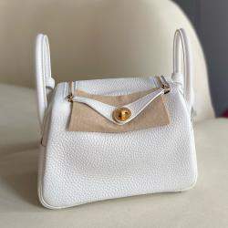 Pre Owned Hermes Lindy 26 White Leather Shoulder Bag