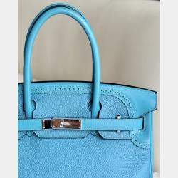 Pre Owned Hermes Birkin 30 Turquoise Togo Leather Tote Bag