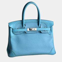 Pre Owned Hermes Birkin 30 Turquoise Togo Leather Tote Bag
