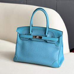 Pre Owned Hermes Birkin 30 Turquoise Togo Leather Tote Bag