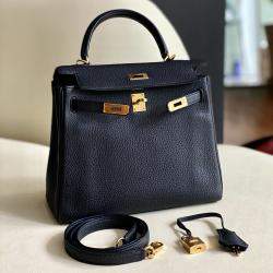 مملوكة مسبقًا Hermes Kelly 25 Black Leather Shoulder Bag