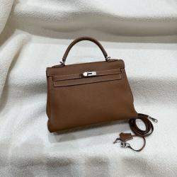 Pre Owned Hermes Kelly 32 Gold Leather Shoulder Bag