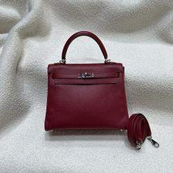 Pre Owned Hermes Kelly 25 Ruby Red Epsom Leather Shoulder Bag