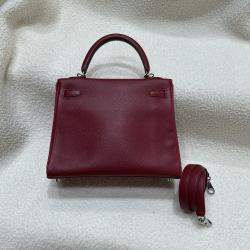 Pre Owned Hermes Kelly 25 Ruby Red Epsom Leather Shoulder Bag