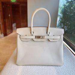 Pre Owned Hermes Birkin 30 White Epsom Leather Handbag