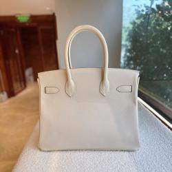 Pre Owned Hermes Birkin 30 White Epsom Leather Handbag