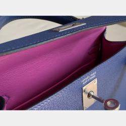 Pre Owned Hermes Kelly II Mini Agate Blue Leather Handbag