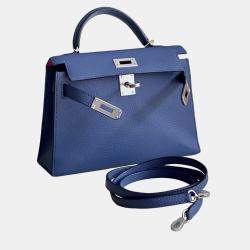 Pre Owned Hermes Kelly II Mini Agate Blue Leather Handbag