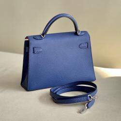 Pre Owned Hermes Kelly II Mini Agate Blue Leather Handbag