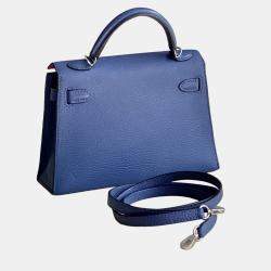 Pre Owned Hermes Kelly II Mini Agate Blue Leather Handbag