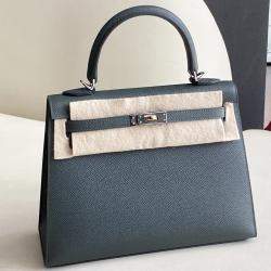 Pre Owned Hermes Kelly 25 Grey Leather Handbag