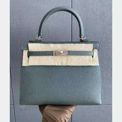 Pre Owned Hermes Kelly 25 Grey Leather Handbag