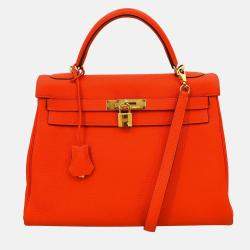 Pre Owned Hermes Kelly 32 Retourne Rouge Pivoine Taurillon Clemence 2way Handbag