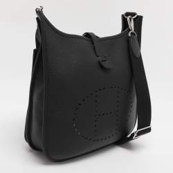 Pre Owned Hermes Black Clemence Leather Evelyne III PM Bag
