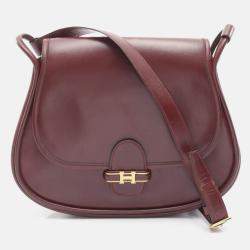 Pre Owned Hermes Creo Bordeaux Box Calf Leather Shoulder Bag 