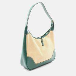 Pre Owned Hermes Trim Toile H Beige/Green Canvas Leather Shoulder Bag 31